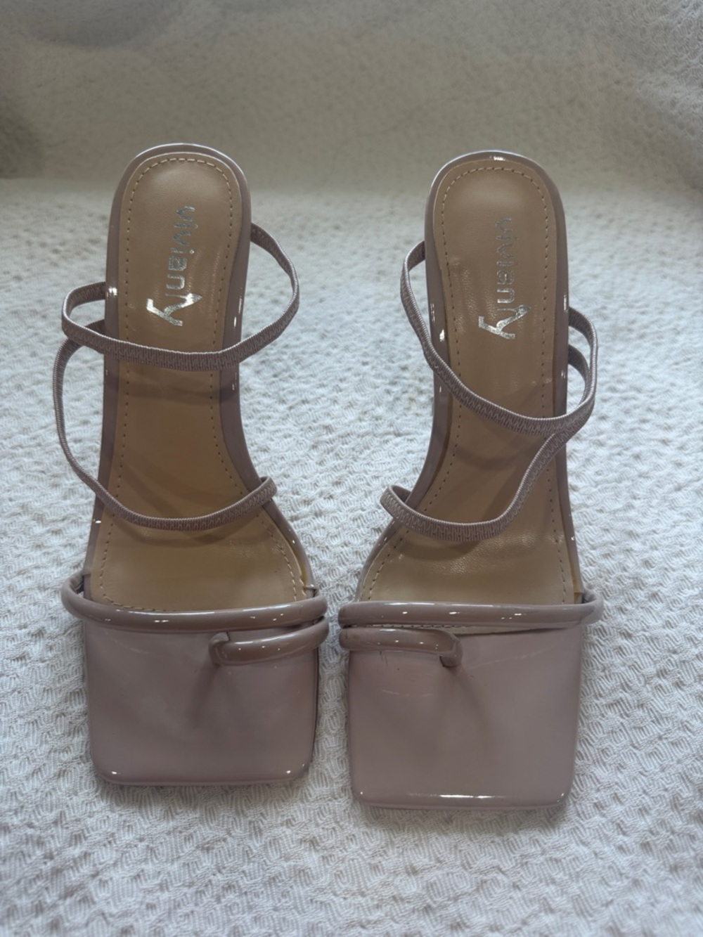 Viviana Blush Patent Square-Toe Strappy Heels